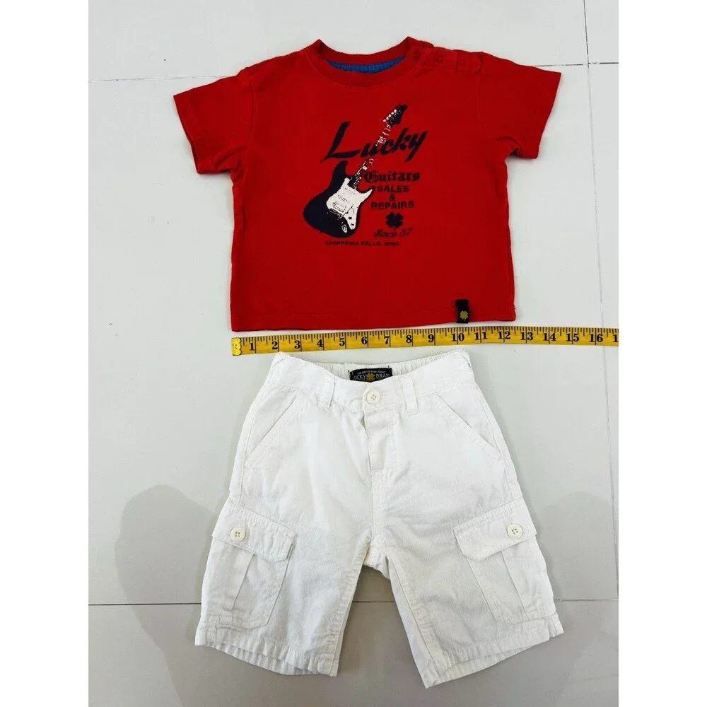 LUCKY BRAND Boys 2 Piece Outfit Set Guitar Graphic T-Shirt Cargo Shorts 24m Cute